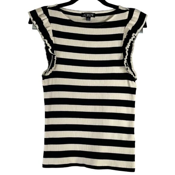 J.Crew Black & Cream Striped Ribbed Cap Sleeveless Tank Top Reg Size S - Picture 1 of 1